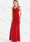 Wholesale Women's Elegant V Neck Sleeveless Ruched Beaded Applique Splicing Sheer Mesh Maxi Mermaid Evening Dress - Liuhuamall
