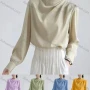 Wholesale Women's Casual Mock Neck Bishop Sleeve Ruched Plain Blouse preview