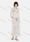 Wholesale Women's Casual Tie Front Hollow Out Plain Lace Long Cardigan - Liuhuamall