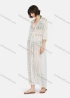 Wholesale Women's Casual Tie Front Hollow Out Plain Lace Long Cardigan - Liuhuamall
