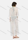 Wholesale Women's Casual Tie Front Hollow Out Plain Lace Long Cardigan - Liuhuamall