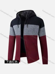 Wholesale Men's Casual Long Sleeve Colorblock Zipper Chunky Knit Hooded Jackets, LIUHUA CLOTHING WHOLESALE