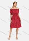 Wholesale Women's Casual Shirred Short Sleeve Allover Print Off Shoulder Knee Length Dress - Liuhuamall