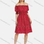Wholesale Women's Casual Shirred Short Sleeve Allover Print Off Shoulder Knee Length Dress preview
