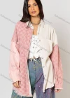 Wholesale Women's Casual Checkerboard Print Colorblock Knit Ripped Long Sleeve Patch Pocket Button Down Overshirt Jacket - Liuhuamall