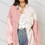 Wholesale Women's Casual Checkerboard Print Colorblock Knit Ripped Long Sleeve Patch Pocket Button Down Overshirt Jacket preview