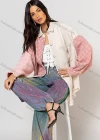 Wholesale Women's Casual Checkerboard Print Colorblock Knit Ripped Long Sleeve Patch Pocket Button Down Overshirt Jacket - Liuhuamall