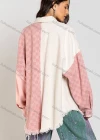 Wholesale Women's Casual Checkerboard Print Colorblock Knit Ripped Long Sleeve Patch Pocket Button Down Overshirt Jacket - Liuhuamall