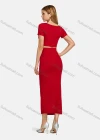 Wholesale Women's Square Neck Single Breasted Solid Crop Top&Pencil Skirt Set - Liuhuamall