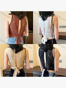 Wholesale Women's Casual Round Neck Sleeveless Hollow Out Plain Blouse, LIUHUA CLOTHING WHOLESALE