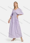 Wholesale Women's Casual V Neck Floral Print Waistband Back Lace Up Maxi Dress 2217-8112# - Liuhuamall