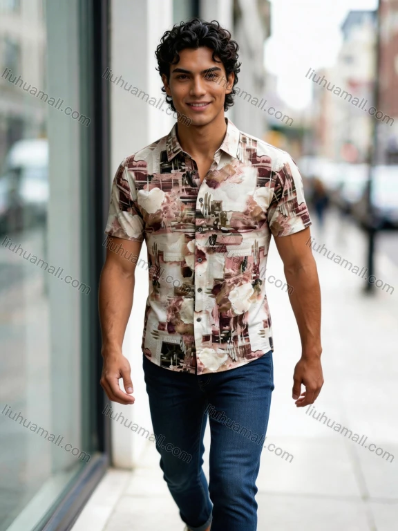 Wholesale 2026 Trendy Men's Slim Fit Short Sleeve Abstract Art Print Button - Down Collared Shirt | Casual & Formal Wholesale In S