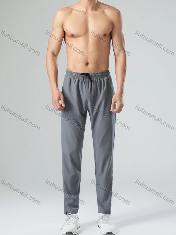 Wholesale Men's Athletic Plain Workout Elastic Waist Drawstring Patch Pocket Pants 62301#