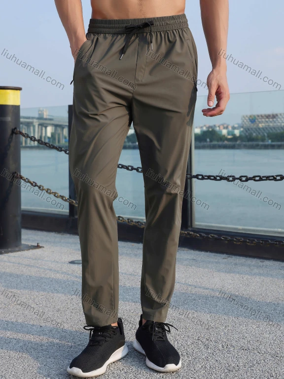 Wholesale Men's Athletic Plain Workout Elastic Waist Drawstring Zipper Pockets Pants 62317#