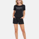 Women's Starry Sky Letter Print T Shirt Lounge 2 Piece Set Black Clothing Wholesale Market -LIUHUA