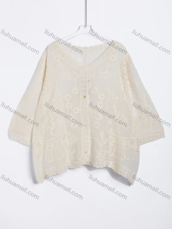 Wholesale Women's Casual Floral Embroidered V-Neck Blouse