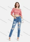 Wholesale Women's Casual Off Shoulder Floral Print Ruched Shirred Lantern Sleeve Crop Blouse - Liuhuamall