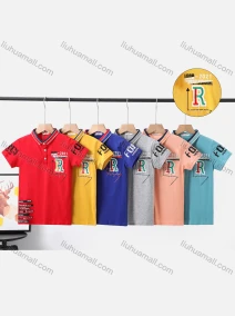 Wholesale Boy's Casual Letter Print Short Sleeve Modal Cotton Polo Shirt, LIUHUA CLOTHING WHOLESALE