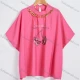 Wholesale Women's Casual Rhinestone Letter Graphic Metal Chain Decor Ruched Crew Neck Short Sleeve Blouse AB001# Rose Red Guangzhou Clothing Wholesale Market & Suppliers -LIUHUAMALL