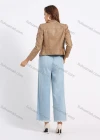 Wholesale Women's High Waist O-Ring Metal Decor Patch Pocket Distressed Frayed Raw Hem Casual Wide-leg Jeans - Liuhuamall
