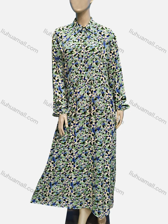 Wholesale Women's Casual Lapel Collar Ditsy Floral Button Front Ruched Maxi Dress	