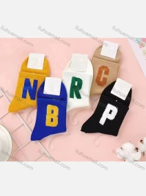 Wholesale Women's Casual Letter Print Cushioned Stocking Medium Crew Socks(Pack Of 10), LIUHUA CLOTHING WHOLESALE