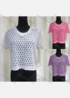 Wholesale Women's Causal Round Neck Hollow Out Plain Floral Knitted Top - Liuhuamall