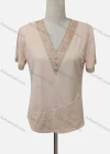 Wholesale Women's Casual V Neck Short Sleeve Rhinestone Blouse - Liuhuamall