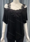 Wholesale Women's Casual Plain Splicing Appliques Cold Shoulder Lace Straps Blouse - Liuhuamall
