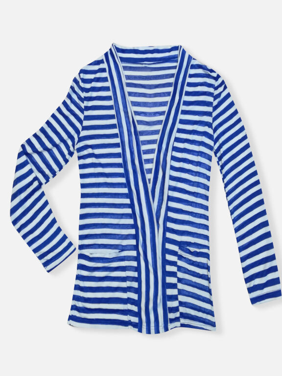 Women's Casual Long Sleeve Striped Pockets Cardigan, Clothing Wholesale Market -LIUHUA, Cardigans