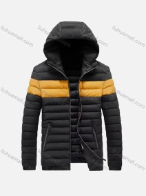Wholesale Men's Detachable Hood Colorblock Zips Pockets Oversize Puffer Coat, LIUHUA CLOTHING WHOLESALE