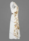 Wholesale Women's Casual Chain Print Splicing Round Neck Ruffle Trim Maxi Dress With Belt - Liuhuamall