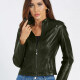 Women's Fashion Stand Collar Buckle Multiple Zip Pockets Crop Leather Jacket 8# Clothing Wholesale Market -LIUHUA