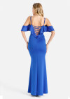 Wholesale Women's Elegant Plain Crisscross Back Rhinestone Ruffle Trim Maxi Cami Mermaid Evening Dress - Liuhuamall