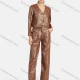 Wholesale Women's Casual Plain V Neck Leather Jacket & Pants 2-Piece Set 9165-1# Brown Clothing Wholesale Market Liuhua