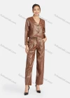 Wholesale Women's Casual Plain V Neck Leather Jacket & Pants 2-Piece Set 9165-1# - Liuhuamall