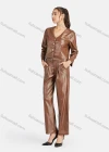 Wholesale Women's Casual Plain V Neck Leather Jacket & Pants 2-Piece Set 9165-1# - Liuhuamall