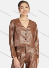 Wholesale Women's Casual Plain V Neck Leather Jacket & Pants 2-Piece Set 9165-1# - Liuhuamall