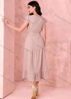 Wholesale Women's Casual Plain Ruffle Trim Short Sleeve Ruffle Hem Midi Dress With Belt - Liuhuamall
