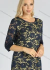 Wholesale Women's Elegant Two Tone Round Neck Guipure Lace 3/4 Sleeve Cocktail Midi Dress - Liuhuamall