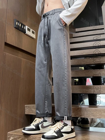 Wholesale Men's Casual Plain Patch Pocket Drawstring Imitation Denim Pant B9888#