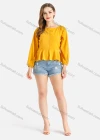 Wholesale Women's Casual Ruched Ruffle Trim Button Down Blouse - Liuhuamall
