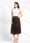 Wholesale Women's Chiffon Embroidery Lace Layered Ruched Midi Skirt - Liuhuamall