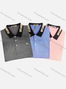 Wholesale Men's Casual Plain Short Sleeve Striped Trim Button Front Polo Shirt, LIUHUA CLOTHING WHOLESALE