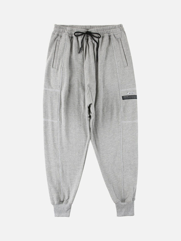 Men's Casual Slim Fit Elastic Waist Flap Pockets Plain Sweatpants With Drawstring, Clothing Wholesale Market -LIUHUA, MEN, Bottoms