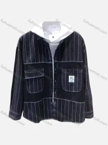Wholesale Men's Casual Hooded Striped Flap Pockets Shirt Jacket & Sweatshirt Set, LIUHUA CLOTHING WHOLESALE