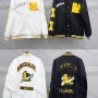 Wholesale Men's Casual Baseball Collar Flock Print Button Down Baseball Jacket preview