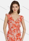 Wholesale Women's Casual V Neck Ruffle Trim Lace Up Peplum Floral Print Tank Dress 024# - Liuhuamall