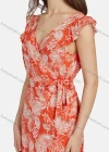 Wholesale Women's Casual V Neck Ruffle Trim Lace Up Peplum Floral Print Tank Dress 024# - Liuhuamall