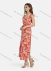Wholesale Women's Casual V Neck Ruffle Trim Lace Up Peplum Floral Print Tank Dress 024# - Liuhuamall